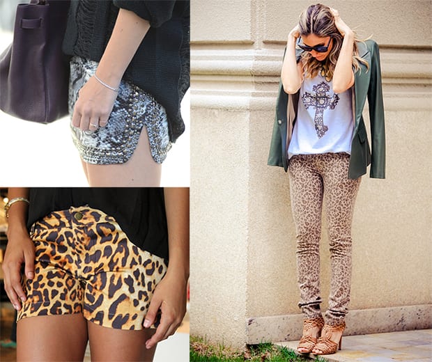 Saia, calça e short com animal print