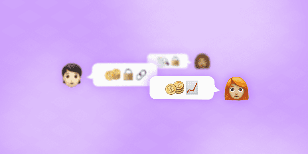 figuras de pessoas falando sobre criptomoedas