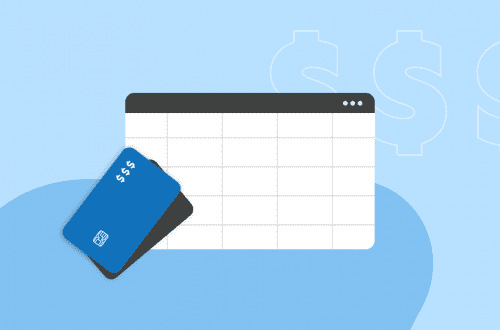 calendário em fundo azul com cartão de crédito em destaque